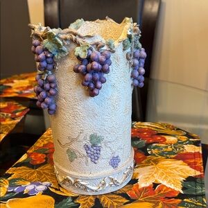 Decorative Tuscan Wine Bottle Holder with Purple Grapes